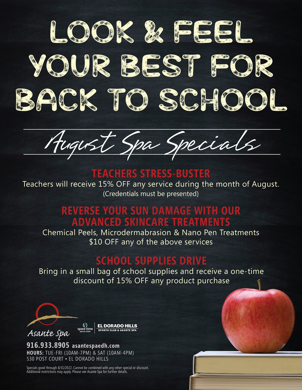 Look and feel your best for back to school august spa specials